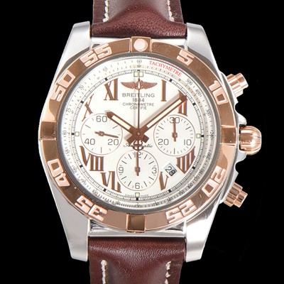 SA급 브라이틀링 남성용 원드라이더 크로노맷 오토매틱 ETA-7750 기계식 44mm 18K 로즈골드 가죽줄 화이트다이얼 bre9911 xx