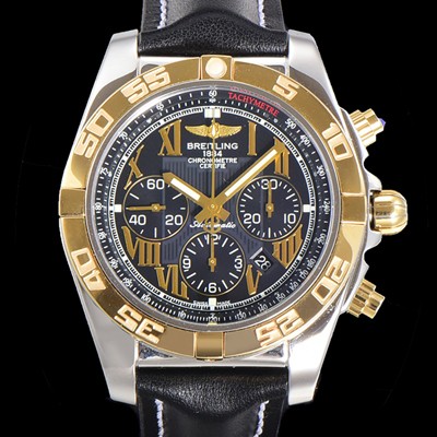 SA급 브라이틀링 남성용 원드라이더 크로노맷 오토매틱 ETA-7750 기계식 44mm 18K 옐루골드 가죽줄 블랙다이얼 bre1951 xx