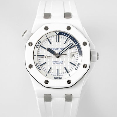 SA급 오데마피게 남성용 로얄오크 오프쇼어 15707CB.OO.A010CA.01 오토매틱 Cal.3120 타입 화이트 세라믹소재  42mm 우레탄줄 민트 화이트다이얼 aud5219 xx