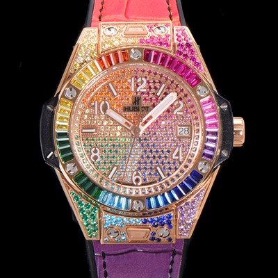 SA급 휴블렛 남여공용 빅뱅 오토매틱 HUB1710타입 39mm 다이아/보석 세팅 로즈골드 우레탄/가죽 믹스밴드 보석다이얼 hub9131 xx