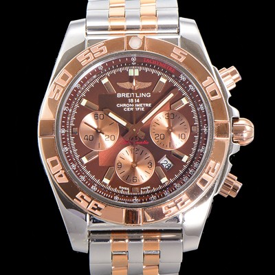 SA급 브라이틀링 남성용 크로노맷 오토매틱 크로노그래프 ETA7750-2타입 44mm 로즈골드 매탈줄 브라운다이얼 bre3219 xx
