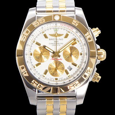 SA급 브라이틀링 남성용 크로노맷 오토매틱 크로노그래프 ETA7750-2타입 44mm 옐루골드 매탈줄 화이트다이얼 bre9951 xx