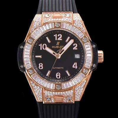 SA급 휴블렛 남여공용 빅뱅 오토매틱 HUB1710타입 39mm 다이아/보석 세팅 로즈골드  우레탄밴드 블랙다이얼 hub9511 xx
