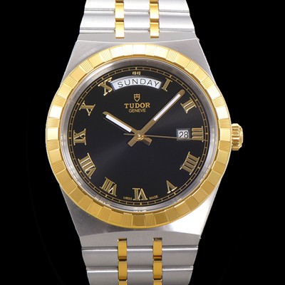 SA급 튜더 남성용 로얄 워치 오토매틱 스위스 ETA2836-2 타입 18K 옐루골드 41mm 메탈줄 블랙다이얼 tud9512 xx