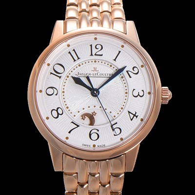 SA급 예거 르꿀르뜨 여성용 랑데뷰 나잇&데이 문페이즈 오토매틱 898A 타입 무브 34mm 금장시계 화이트다이얼 jag9115 xx