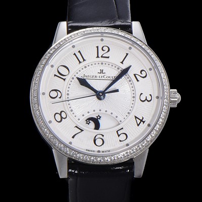 SA급 예거 르꿀르뜨 여성용 랑데뷰 나잇&데이 문페이즈 오토매틱 898A 타입 무브 34mm 보석 배젤 가죽줄 화이트다이얼 jag9915 xx