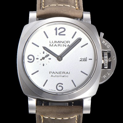 SA급 파네라이 남성용 PAM01314 루미노르 마리나 오토매틱 Cal P.9010 타입 44mm 가죽줄 화이트다이얼 pan5201 xx