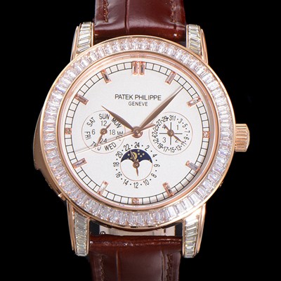 SA급 파텍필립 남성용 Ref.5073P 그랜드 컴플리케이션 문페이즈 오토매틱 18K 로즈골드/다이아몬드셋팅 42mm 가죽줄 화이트다이얼 pat2519 xx