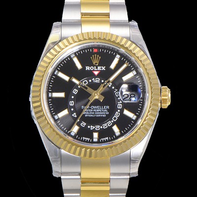 SA급  로렉스 남성용 스카이더웰러 오이스터 퍼페츄얼 오토매틱 Cal.9001타입 42미리 18K 옐루골드 투톤콤비매탈줄 블랙다이얼 rol1139 xx