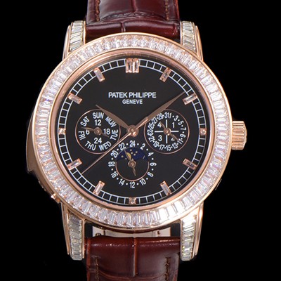 SA급 파텍필립 남성용 Ref.5073P 그랜드 컴플리케이션 문페이즈 오토매틱 18K 로즈골드/다이아몬드셋팅 42mm 가죽줄 블랙다이얼 pat3191 xx