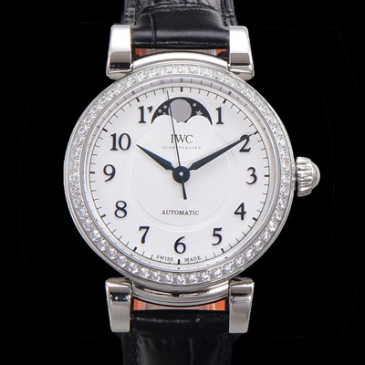 SA급 아이더블유씨여성용 다빈치 오토매틱 문페이즈 36mm 18K 로조골드 다이아몬드베젤가죽줄 화이트다이얼 iwc75312 xx