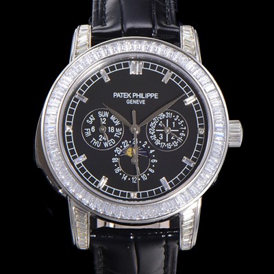 SA급 파텍필립 남성용 Ref.5073P 그랜드 컴플리케이션 문페이즈 오토매틱 다이아몬드셋팅 42mm 가죽줄 블랙다이얼 pat9125 xx