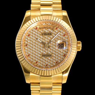 SA급 로렉스 남성용 데이데이트II 오토매틱 E2836-2 타입 40mm  18K 옐루골드 올금 다이아몬드 문자판 골드다이얼 rol3125 xx