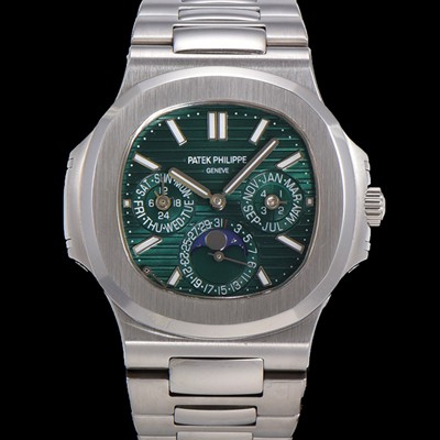 SA급 파텍필립 남성용 Ref.5740 노틸러스 문페이즈 오토매틱 Cal.240 Q타입 40mm 메탈줄  그린다이얼 pat9961 xx