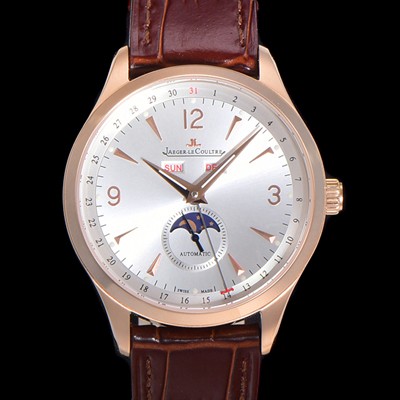 SA급 예거르꿀뜨르 남성용 마스터 캘린더 문페이즈 18K RG 오토매틱 866 39mm 가죽줄 실버다이얼 jag2351 xx