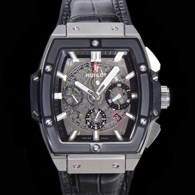 SA급 휴블렛 남성용 스피릿 빅뱅 마스터피스 크로노그래프 Hub4700타입 45mm 다이아몬드 셋팅 가죽줄 스켈래톤다이얼 hub1592 xx