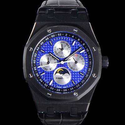 SA급 오데마피게 남성용 로얄오크 퍼펙츄얼 캘린더 41mm 오토매틱 T5134 타입 PVD블랙 무광 코팅 가죽줄 블루다이얼  aud5192 xx