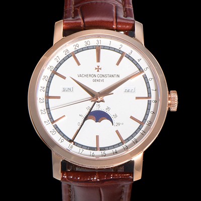 SA급 바쉐런콘스탄팀 남성용 트레디셔널 문페이즈 오토매틱 2460QCL 타입 41mm 18K 로즈골드 가죽줄 화이트다이얼  vac9311 xx