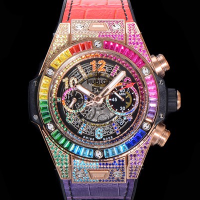 SA급 휴블렛 남성용 빅뱅 유니코  45mm 오토매틱 HUB1280 타입 18K 로즈골드/다이아몬드 풀케이스 러버줄 스켈래톤 다이얼  hub2151 xx