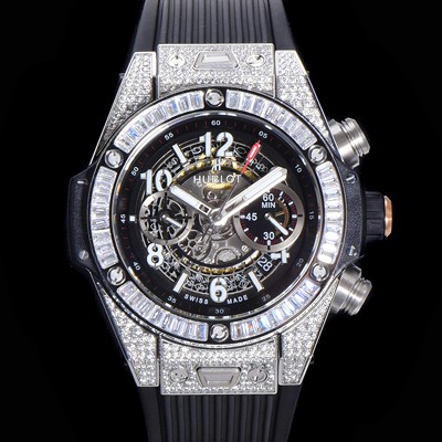 SA급 휴블렛 남성용 빅뱅 유니코 티타늄 45mm 오토매틱 HUB1280 타입  다이아몬드 풀케이스 러버줄 스켈래톤 다이얼 hub9251 xx