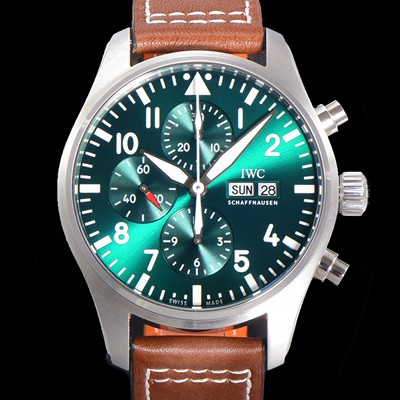 SA급 아이더블유씨 남성용 파일럿 생텍쥐베리 어린왕자 한정판 에디션!! IW377714 데이 & 데이트 크로노그래프 그린 다이얼 오토매틱 무브먼트 IWC0123 xx