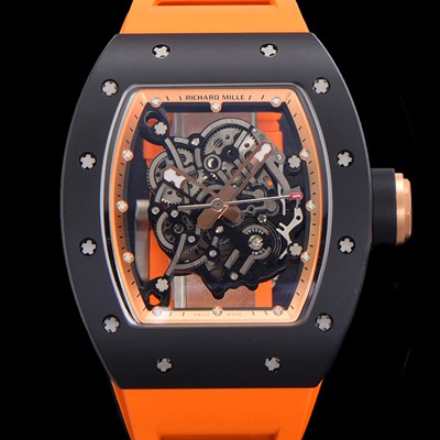 SA급 리차드밀레 남성용 RM055 블랙 PVD코딩 스켈레톤 다이얼 러버 스트랩 기계식 수동형 무브먼트 RIC07177 xx