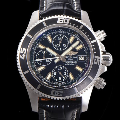 SA급 브라이틀링 남성용 에어로마린 슈퍼오션 어비스 크로노그래프 오토매틱 Eta7750-2 타입 44mm 가죽줄 블랙다이얼 bre8680 xx