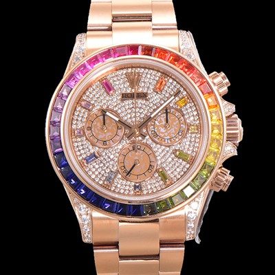 SA급 로렉스 남성용 데이토나 오이스터 다이아/큐빅 ETA7750-2 타입 오토매틱 크로노그래프 40mm 18K 로즈골드 보석다이얼 rol6944 xx