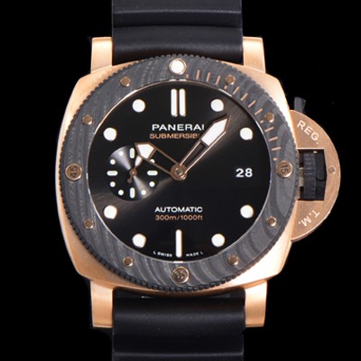 SA급 파네라이 남성용 서브머시블 팸 PAM01070 오토매틱 Cal P. 900 타입 44mm 18K 로즈골드  카본재질 나토천밴드 블랙다이얼 pan6829 xx
