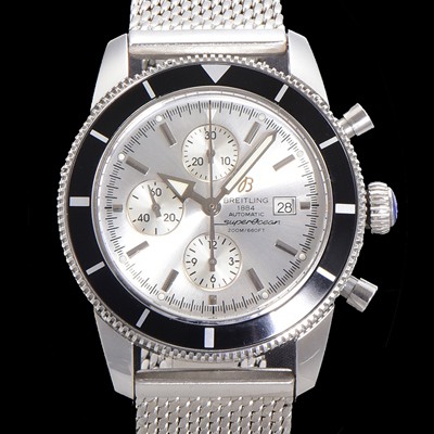 SA급 브라이틀링 남성용 슈퍼오션 해리티지 크로노그래프 ETA7750-2 타입 오토매틱 46mm 메쉬 메탈줄 화이트 실버다이얼 bre9082 xx