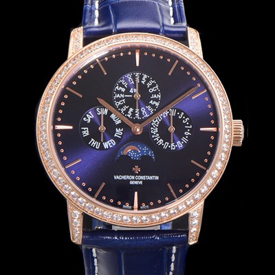SA급 바쉐런콘스탄틴 남성용 패트리모니 다이아셋팅 로즈골드 논페이즈 오토매틱 1120타입 41mm 가죽줄 블루다이얼 vac4606 xx