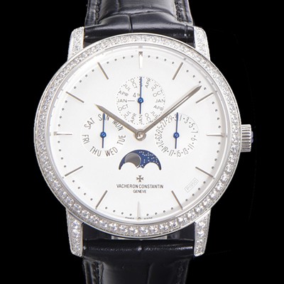 SA급 바쉐런콘스탄틴 남성용 패트리모니 다이아셋팅 논페이즈 오토매틱 1120타입 41mm 가죽줄 화이트다이얼   vac0286 xx