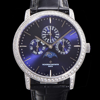 SA급 바쉐런콘스탄틴 남성용 패트리모니 다이아셋팅 논페이즈 오토매틱 1120타입 41mm 가죽줄 블루다이얼 vac6648 xx