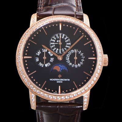 SA급 바쉐런콘스탄틴 남성용 패트리모니 다이아셋팅 로즈골드 논페이즈 오토매틱 1120타입 41mm 가죽줄 블랙다이얼 vac9682 xx