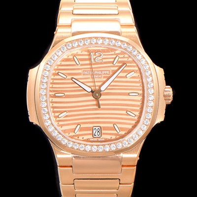 SA급 파텍필립 여성용 노틸러스 7118/1200R-010 레이디스 오토매틱 Cal.324 S C타입 35.2mm 다이아셋팅 18K로즈골드 골드다이얼 pat2846 xx