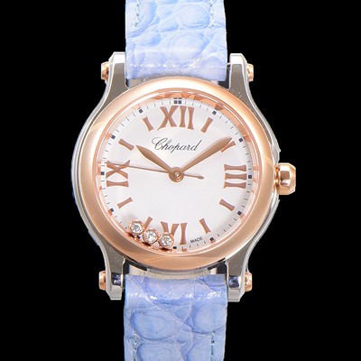 SA급 쇼파드 여성용 해피스포츠 다이아몬드 쿼츠 오리지널 ETA956.102 타입 스몰30mm 레이디스 금장시계  가죽줄 화이트다이얼 cho8240 xx