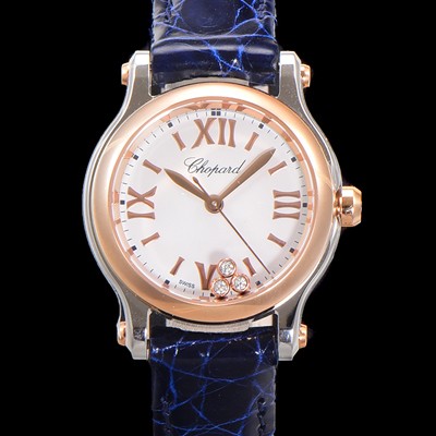 SA급 쇼파드 여성용 해피스포츠 다이아몬드 쿼츠 오리지널 ETA956.102 타입 스몰30mm 레이디스 금장시계  가죽줄 화이트다이얼 cho4668 xx