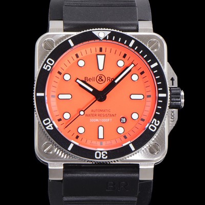 SA급 벨엔로즈 남성용 BR03-92 다이버 스틸 오토매틱 ETA2836-2 타입 42mm 우레탄줄 오랜지다이얼 bel94887 xx