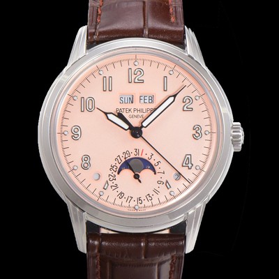 SA급 파텍필립 남성용 퍼페추얼 캘린더 오토매틱 PP Cal.324 타입 40mm 가죽줄 문페이즈 핑크다이얼 pat48084 xx