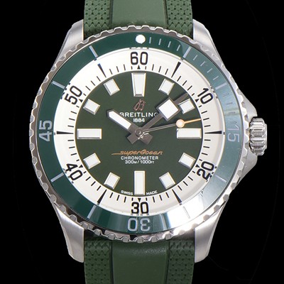SA급 브라이틀링 뉴 다이버워치 남성용 슈퍼오션 44mm 오토매틱 ETA2824-2 타입 크로노미터 우레탄줄 세라믹베젤 그린다이얼 bre80774 xx
