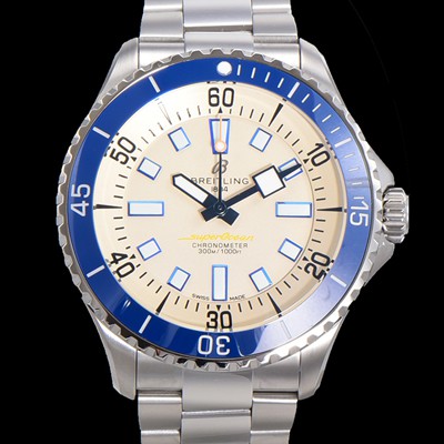 SA급 브라이틀링 뉴 다이버워치 남성용 슈퍼오션 44mm 오토매틱 ETA2824-2 타입 크로노미터 메탈줄 세라믹베젤 아이보리 다이얼  bre44927 xx