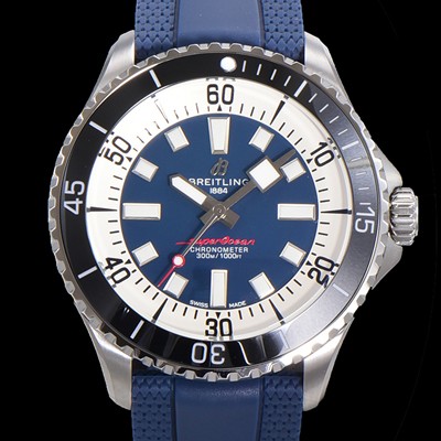 SA급 브라이틀링 뉴 다이버워치 남성용 슈퍼오션 44mm 오토매틱 ETA2824-2 타입 크로노미터 우레탄줄 세라믹베젤 블루다이얼  bre04249 xx