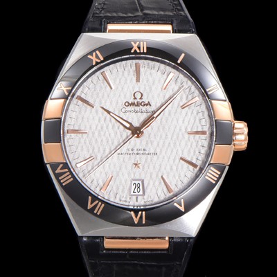 SA급 오메가 남성용 1:1수제공정! 무브UP 컨스틸레이션 코-엑시얼 마스터 오토매틱 Cal.8900타입  41mm  18K 로즈골드 가죽/우레탄 믹스 그레이다이얼 omg47497 xx