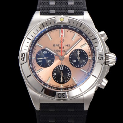 SA급 브라이틀링 남성용 크로노맷 B01 오토매틱 ETA7750-2 타입 42mm 금장시계 우레탄줄 핑크다이얼 bre26908 xx