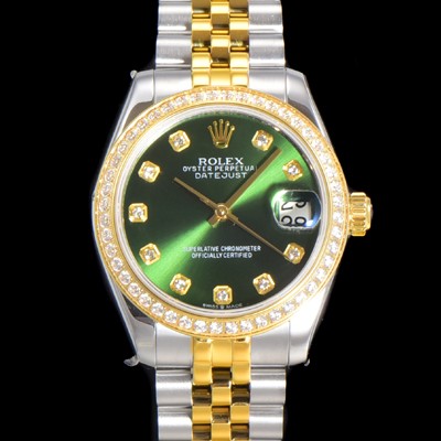 SA급 로렉스 여성용 데이져스트 오이스터 31mm 레이디 오토매틱  18K 로즈골드 투톤콤비 보석/다이아몬드 5열 브레이슬릿 메탈줄 블루다이얼 rol30814 xx