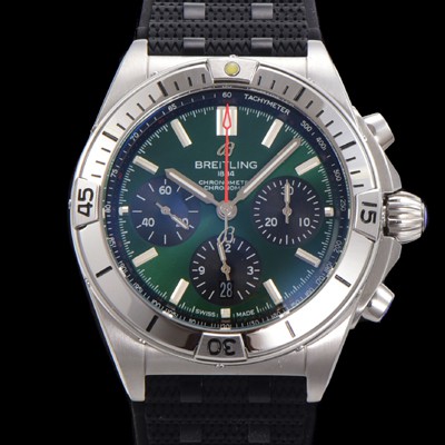 SA급 브라이틀링 남성용 크로노맷 B01 오토매틱 ETA7750-2 타입 42mm 금장시계 우레탄줄 그린다이얼 bre21436 xx