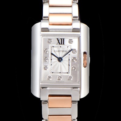 SA급 까르띠에 남여공용 탱크 앙글레즈 미듐/라지 오토매틱/쿼츠 18K 로즈골드 36mm/30mm 메탈줄 물결 실버다이얼 car34019 xx