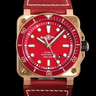 SA급 벨앤로즈 남성용 BR03-92 다이버 브론즈 소재 세라믹 베젤 오토매틱 9015 타입 42mm 가죽줄 레드 다이얼 bel4094 xx