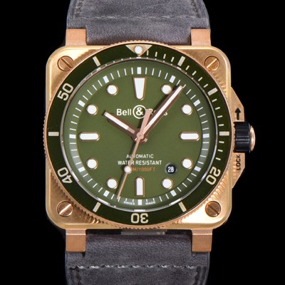 SA급 벨앤로즈 남성용 BR03-92 다이버 브론즈 소재 세라믹 베젤 오토매틱 9015 타입 42mm 가죽줄 그린 다이얼 bel4095 xx