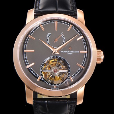 SA급 바쉐런콘스탄틴 남성용 트레디셔널 투어빌론 자동형  18K 로즈골드 42mm 가죽줄 그레이다이얼 vac14085 xx